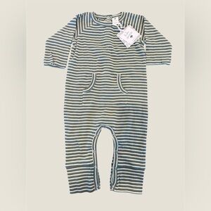 kate quinn Blue, Brown, and White Striped Long-Sleeve Sport Jumpsuit Onesie. NWT